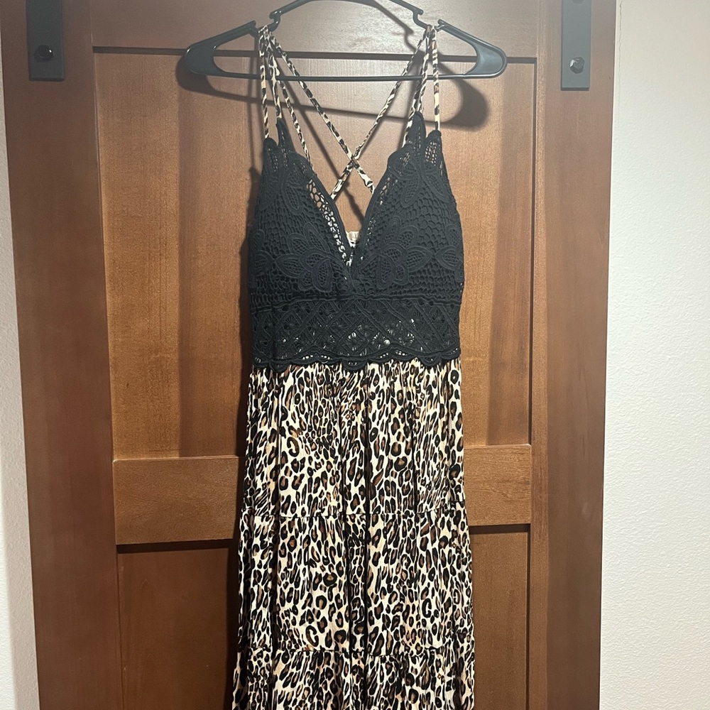 Black Lace Leopard Print Dress